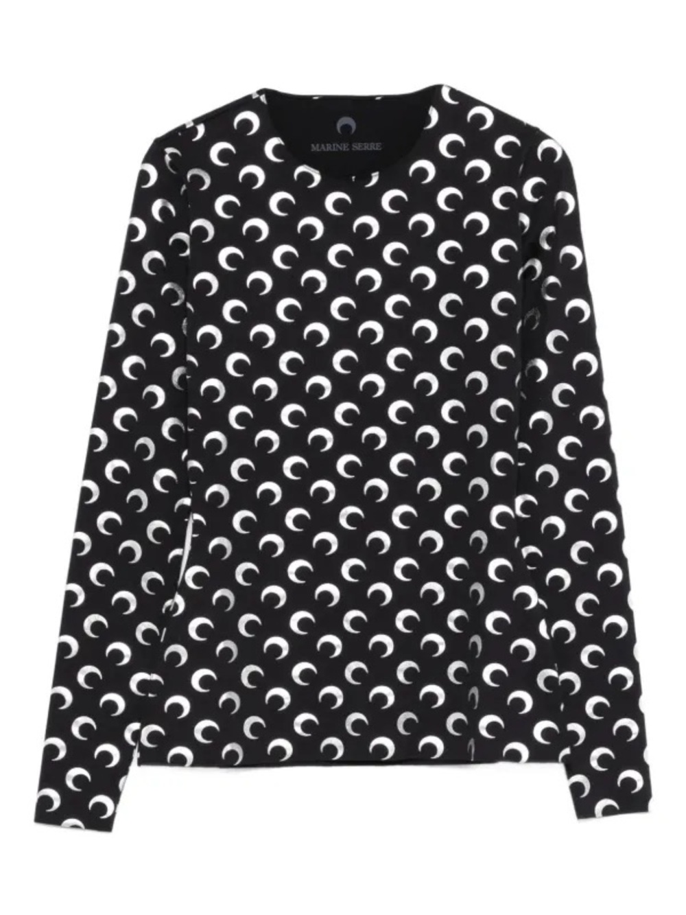 Marine Serre Black Long-Sleeve Crescent Print Top